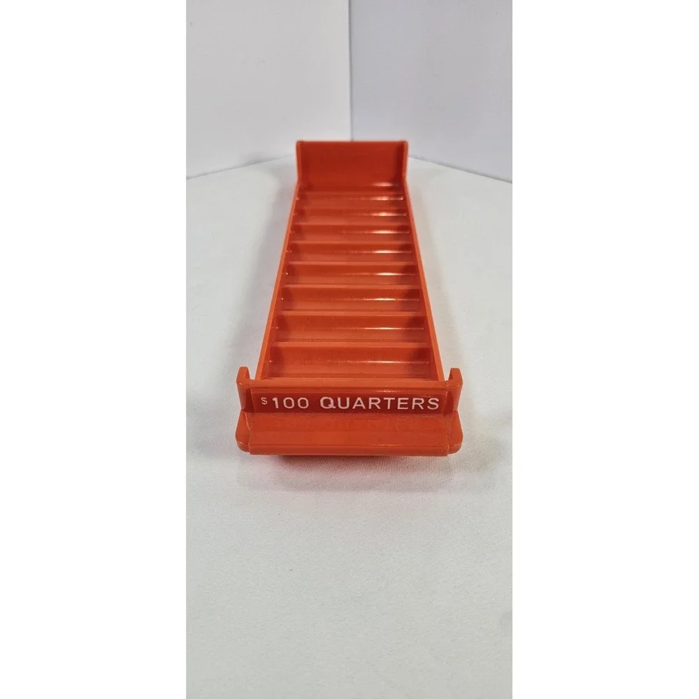 1 Major Metalfab MMF $100 Quarters Orange Coin Roll Tray Bank Teller Money Tray‎
